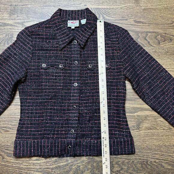 Roper Blazer Womens Small Black Pink Snap Button Up Pocket Jacket WesternRodeo - Picture 9 of 11